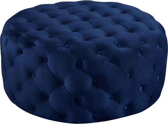 Navy velvet round tufted ottoman