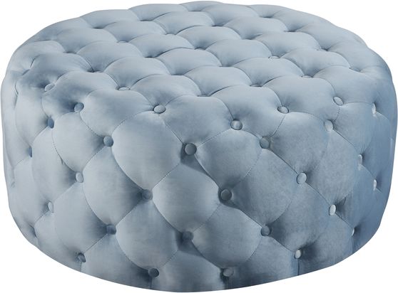 Sky blue velvet round tufted ottoman