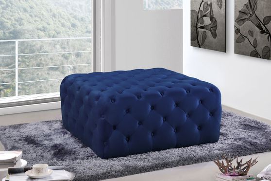 Navy blue velvet fabric button tufted ottoman
