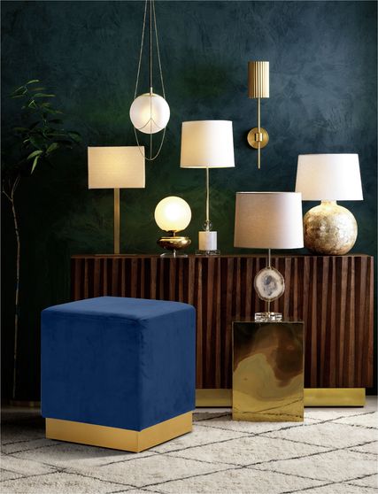 Navy square / gold base ottoman