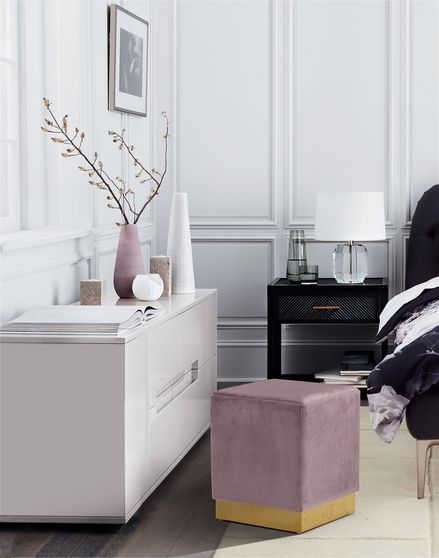 Pink square / gold base ottoman