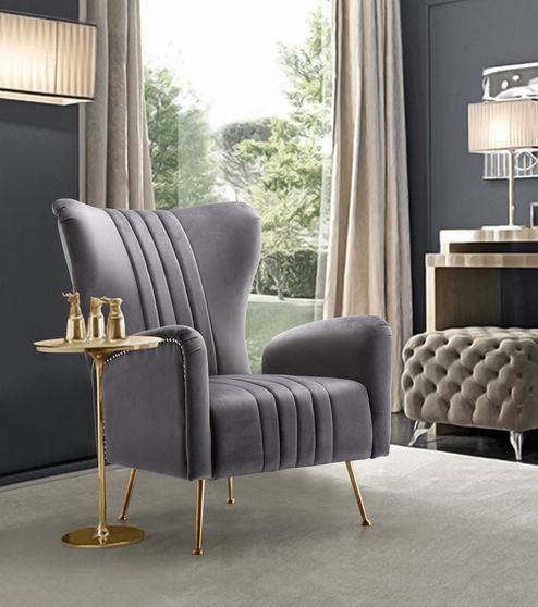 Gray velvet accent chair w/ golden legs