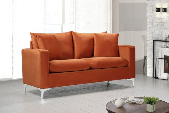 Cognac velvet fabric contemporary loveseat