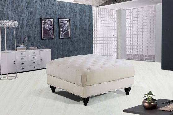 Ottoman in cream velvet fabric
