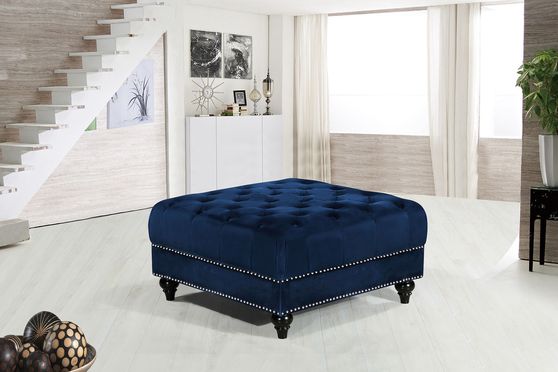 Ottoman in navy velvet fabric