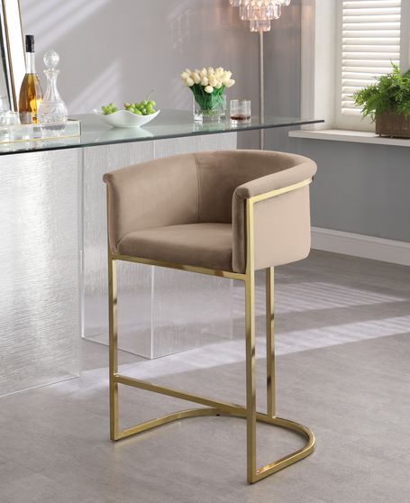 Beige velvet contemporary bar stool