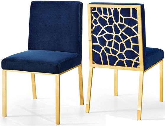 Navy velvet dining chair pair w/ golden legs