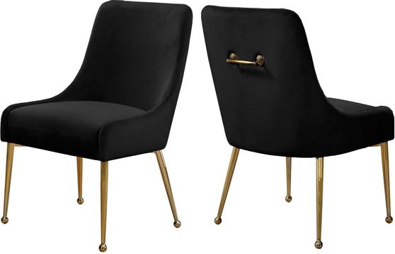 Black velvet dining chair w/ gold hardware