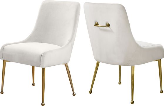 Cream velvet dining chair w/ gold hardware