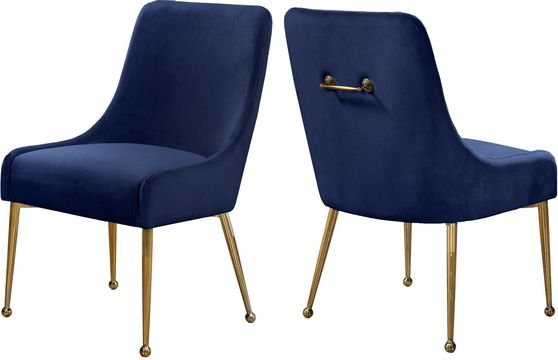 Navy velvet dining chair w/ gold hardware