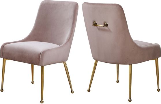 Pink velvet dining chair w/ gold hardware