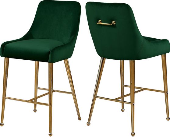 Green velvet bar stool w/ golden hardware and handle