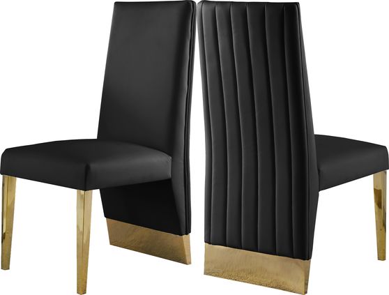Gold base / black leather glam style dining chair