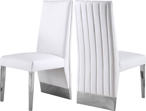 Chrome base / white leather glam style dining chair