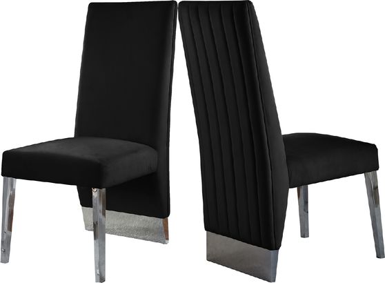 Chrome base / black velvet glam style dining chair