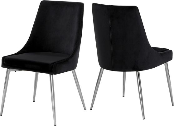 Black velvet dining chair / chrome base