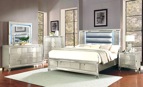 Metallic finish / led lights modern king bed