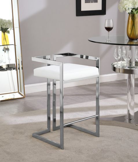 White vegan leather / chrome bar stool