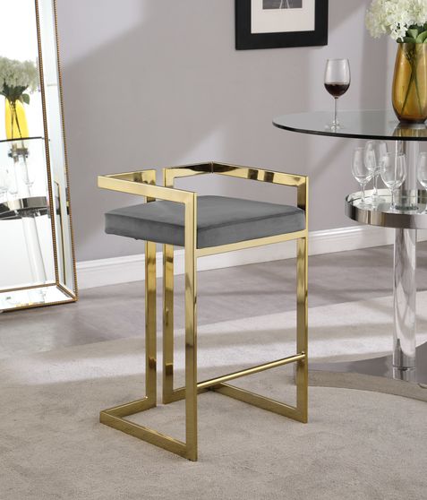 Gray velvet gold metal bar stool