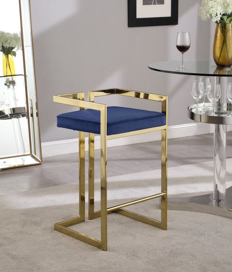Navy velvet gold metal bar stool