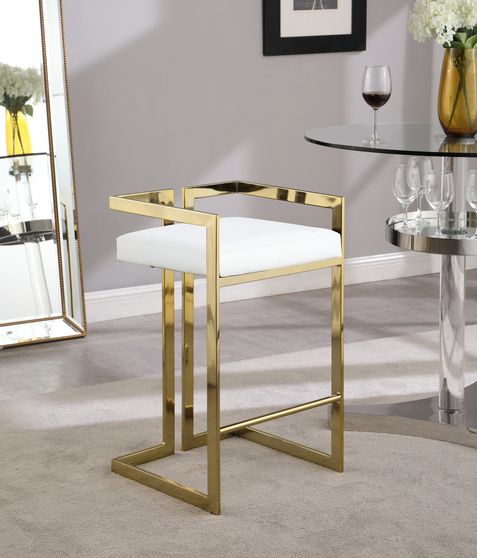 White leather gold metal bar stool