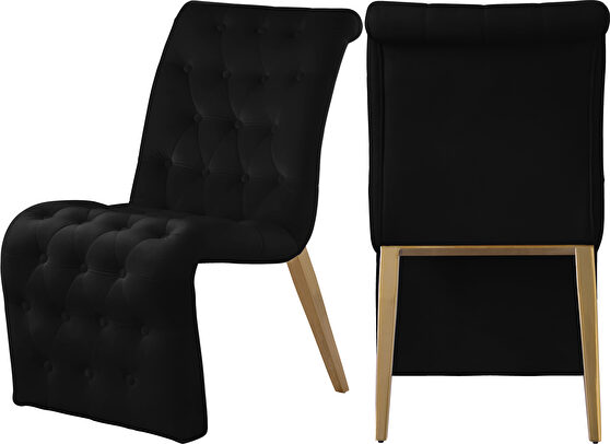 Black velvet tufted dining chair pair