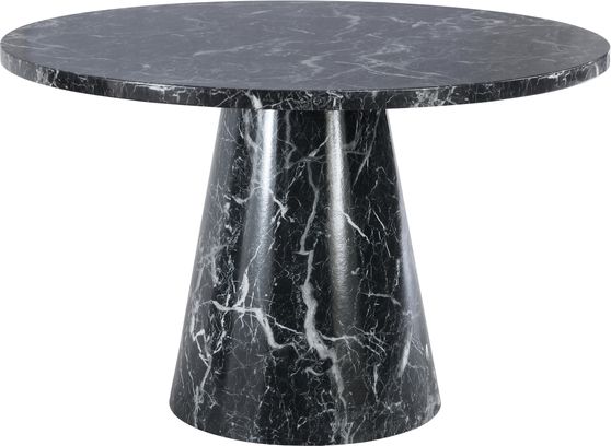 Round black faux marble dining table