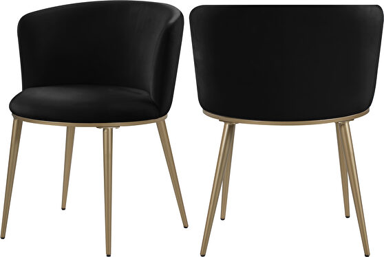 Contemporary dining chair pair in black velvet
