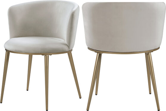 Contemporary dining chair pair in cream velvet