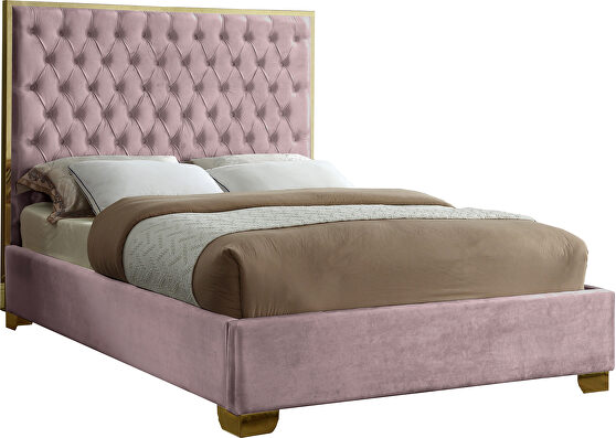 Modern gold legs/trim tufted full bed in pink velvet