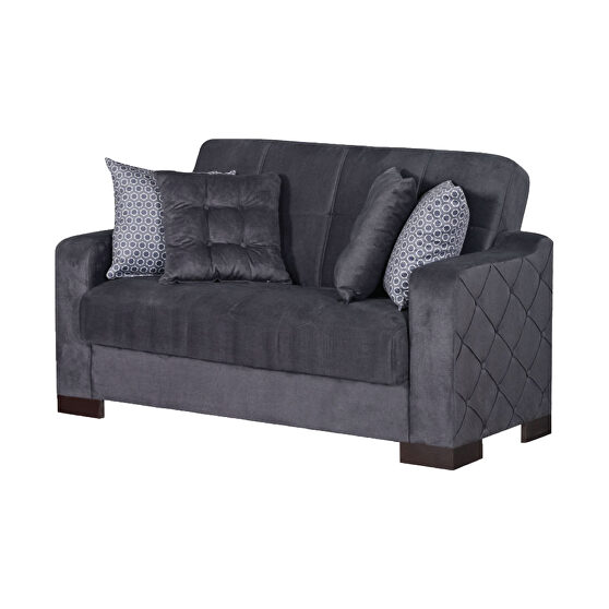 Stylish gray fabric pattern storage loveseat / sofa bed