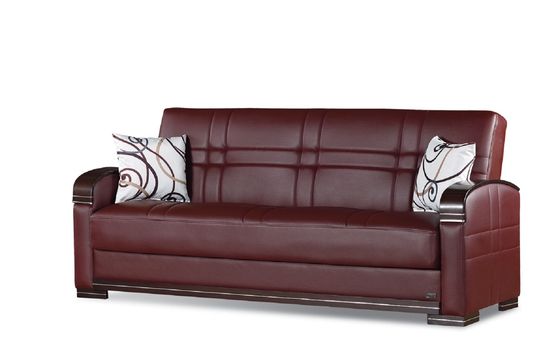 Versatile bycast sofa bed in rich brown leather
