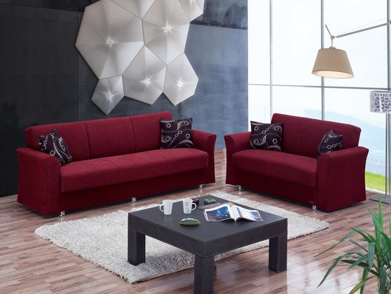 Deep burgundy chenille fabric sleeper sofa