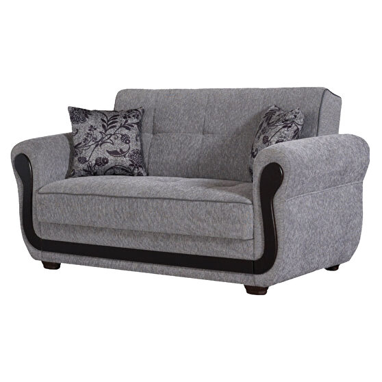 Light gray fabric sleeper loveseat