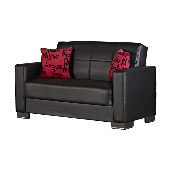 Black pu leather loveseat w/ storage