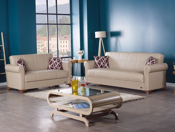 Modern convertible sofa/ sofa bed in beige w/ storage