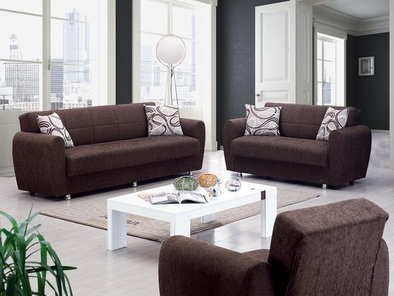 Chocolate brown fabric storage sofa / sofa bed