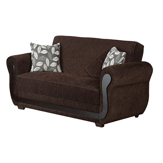 Wood accents coffee brown loveseat