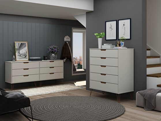 5-drawer and 6-drawer off white and nature dresser set