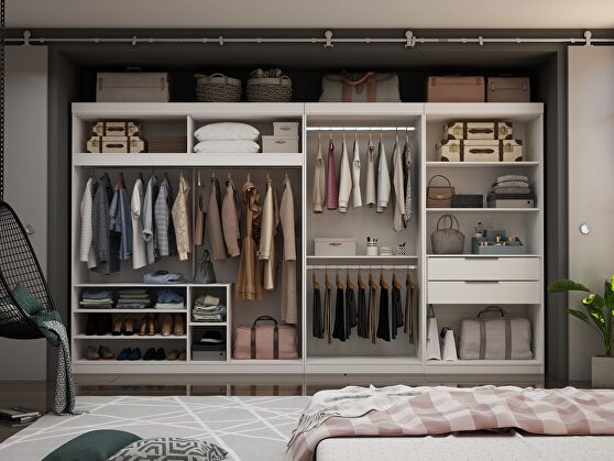 White 3-sectional open hanging module wardrobe closet