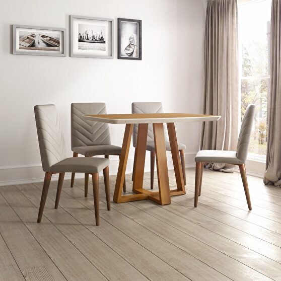 Duffy 62.99 modern rectangle dining table and utopia chevron dining chair in cinnamon off white and gray - set of 7