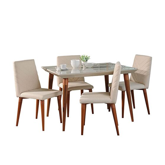 5-piece 47.24 dining set with 4 dining chairs in off white and beige