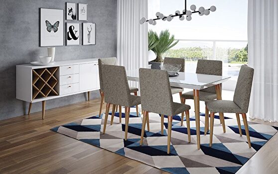 7-piece 62.99 dining set with 6 dining chairs in white gloss and gray