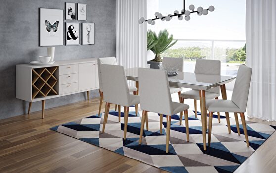 7- piece utopia rectangle dining table and chairs in off white and beige