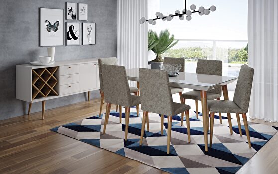 7- piece utopia rectangle dining table and chairs in off white and gray