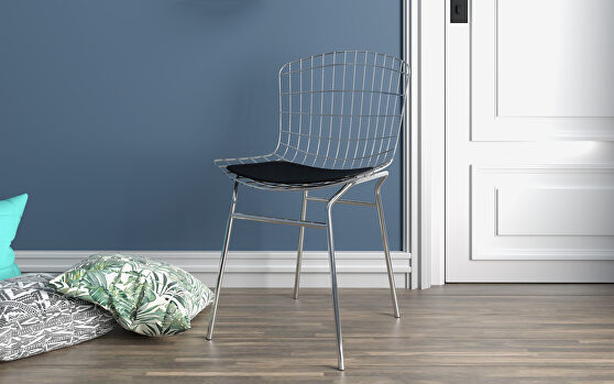 2-piece metal chair with seat cushion in silver and black