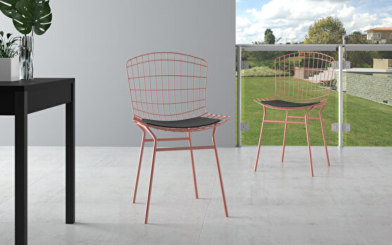 Chair, set of 2 with seat cushion in rose pink gold and black