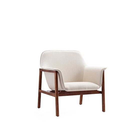 Cream and walnut linen weave accent chair
