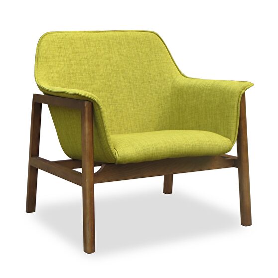 Green and walnut linen weave accent chair
