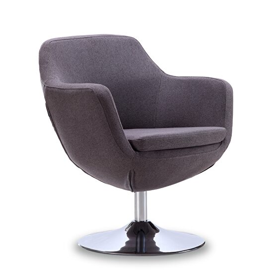 Gray and polished chrome twill swivel accent chair